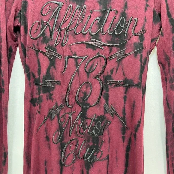 Affliction Womens Rocco Dress Burgundy Black Tie Dye Cowl Neck Long Sleeve M - Picture 6 of 8